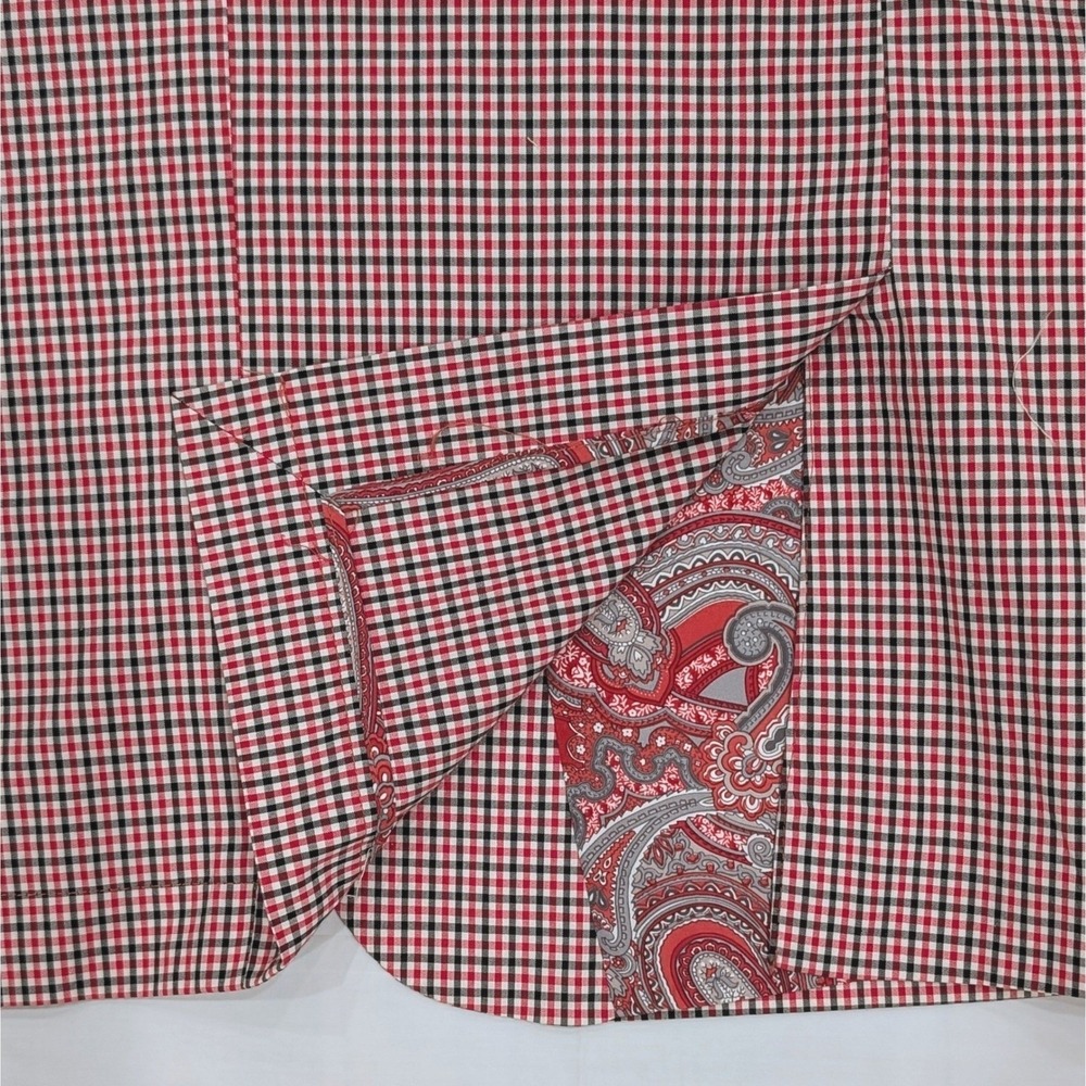 Adolfo Blazer 38R Cotton Crimson Red Gingham Summer Breeze Paisley Elbow Patches - Picture 12 of 15